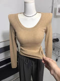 Photos U-neck Knitted Sweater For Women's Autumn Long Sleeved Top Girls Simple Base Jumper GT8311-Outfit