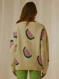 Knitted Women's Sweater Patchwork Fruit Print O-Neck Long Sleeve Female Sweaters 2022 Fashion Soft Thick Pullover