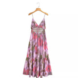 Fongt Women's Clothing Explosion Tie-Dye Printing Belt Sling Dress French Fashion Temperament