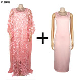 New African Dresses for Women Dashiki Lace Flower African Clothes Bazin Kaftan Boubou Robe Africain Dress Embroidery Long