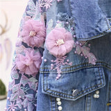 New Embroidery Denim Short Jacket Women Spring Autumn Applique Diamond Holes Coat Loose Tops Student Jean Outerwear