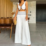 Fongt 2023 New Fashion Contrast Color Low-Cut Sexy Short Vest Casual Pants Suit-Outfit