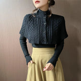 Women Autumn Vintage Sweater Knitted Slim Turtleneck Solid Korean Single Breasted Cardigan Cloak