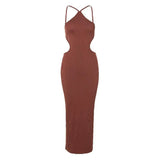 Fongt / Summer 2023 New Women's Sexy Back Strap Hanging Neck Bag Hip Slim Temperament Dress