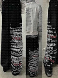 Fongt Design Drawstring Double Waist Letter Print Loose Hip Hop Sports Straight Black Broad Leg Trousers