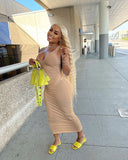 Color U-neck High-waist Tight Long