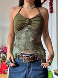 Boho Vintage Print Mesh Patchwork Crop Top Women V Neck Camis Y2K Streetwear Female Coquette Aesthetic Clothes 2024-Outfit