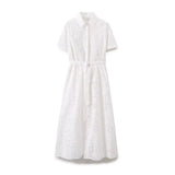 New Fashion Lapel Short-Sleeved Pure White Embroidered Shirt Dress 2614271 Women-Outfit