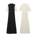 Fongt Women's Explosive Short-Sleeved Button Knitted Dress