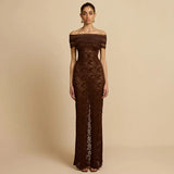 Fongt Women's Autumn New Word-On-A-Shoulder Perspective Sexy Lace Open-Fork Body-Body-To-Ssing Dress Woman