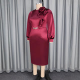 Fongt Three-Dimensional Floral And Vertiny Dress Elegant Temperament To Pack The Party Party Long-Sleeved Dress Dress Dress Dress