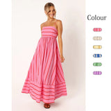 Fongt Spring And Summer Striped Suspenders Open Back Big Clear Fresh Air Dress-88111-Outfit