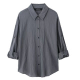 Fongt Homemade New Women's Classic Adjustable Short Sleeve Striped Shirt 9064/550