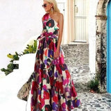 Fongt Spring Summer New Fashion Women's Print Sexy Slanted Shoulder Dress Dress Direct