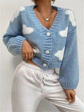 Fongt Loose V-Neck Clouds Fall Shoulder Knitted Cardigan Three Buckle Sweater Short Coat