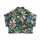 New Women Vintage Graffiti Leaves Print Short Shirt Office Lady Pockets Patch Loose Blouses Chic Summer Retro Tops