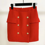 Fashion Runway 2023 Designer Skirt Women's Metal Lion Buttons Embellished Mini