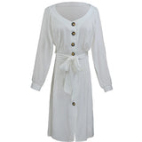 New Women's Dress Long-Sleeved V-Collar Button-Up Solid Color Sexy Loose Large Dress-Outfit