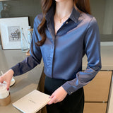 Fongt New True Silk Korean Version Of The Versatile Commuter Basic Shirt Women's Long Sleeve Pure Color Chiffon Shirt-Outfit