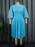 Fongt Lace Lantern Sleeve Dress Elegant Commuter Style Fold Dress Dresses