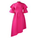 Fongt Women's 2025 Summer New Double-Layered Lotus Leaf Sleeves Pure-Colored Dress Dress
