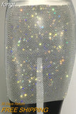 Women Solid Empire Hollow Out Slim Above Knee Skirts Shiny Rhinestone Fishnet Grid See Through Bodycon Package Hip Mini