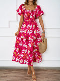 Fongt New Temperament Collar Print Pony Dress Bubble Sleeve Dress Woman