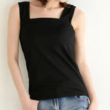 Fongt Cotton Jersey 7-Color 2025 New Summer T-Shirt Women's Slings South Korea Dongdae