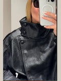 Fongt And Winter 2025 Fashion New Women's Pu Leather Jacket Jacket Locomotive Long-Sleeved Leather Coat Women
