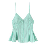 Fongt New Women's Dress V-Neck Buckle Solid-Colored Folded Slings Top Women's Style