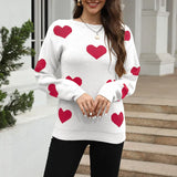 Fongt And Winter New Sweater Women's Loose Love Embroidered Color Collar Knitted Shirt - White Red / S