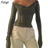 Women Y2k Ruched Slim Fit Crop Tshirts Long Sleeve Low Cut Fitted Knit Shirt Top Sexy Ribbed Cropped Blouse Tee Tops