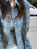 Fongt Plaid Long-Sleeved Shirt Women Spring And Autumn Loose Thin Oversize Harajuku Wind Leisure Shirt Tide