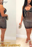 Glam Hlater V Neck Shiny Crystal Dress Elegant See-Through Rhinestone Short Party Dress Birthday Outfits Sexy