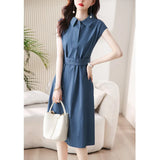 Fongt Fan Short Sleeve Polo Collar Shirt Dress 2025 Spring And Summer High-Sunny Bag Hip Tie Mid-Long Skirt