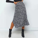 Fongt / Summer 2023 Leopard Print Slit Skirt Sexy Zipper High-Waist Long Skirt-Outfit