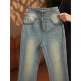 Fongt Blue Water Wash Plus Velvet Thickened Micro-Tipped Jeans Women's Autumn And Winter High Waist Slim Slimming Horseshoes Long Trousers