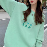 Fongt Sense Minority Love Embroidery Soft Waxy Sweater Female Early Autumn Loose Retro Lazy Wind Knit Sweater Top-Outfit