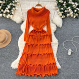 Fongt Folded High-Grade Sense Of Small Vintage Collar Lace With Waist Lotus Leaf Side Pressure Folded Elegant Dress Woman