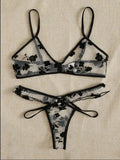 Sex Lingerie Sexy Women's Net Embroidery Perspective Three-Point Lingerie
