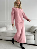 Fongt 2025 Elegant Soft Thicker Round Collar Sweater + Fishtail Skirt Two Sets Of Women's OL Wind Top + Skirt Set