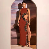 Fongt Women's Wear Summer 2024 New Sleeveless Sexy Slim Slit Dress Hollow-Out Dress Dress-Outfit