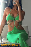 Y2K Clothes Hollow Out Lace Up Sleeveless Backless Halter Bodycon Maxi Dress For Women 2023 Club Party Evening