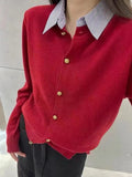 Sense Polo Got Fake Two Knitted Cardigan Women's 2024 Spring Shirt With College Style Sweater Coat In The Collar.-Outfit