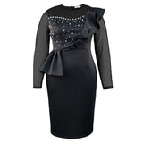Fongt Fashion Perspective Nail Dress Elegant Wind Wood Ear High Waist Dress Dresses