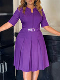 Fongt Large-Size Women's Dress 2025 Autumn Fashion Elegant Temperament Solid Five-Sleeve African Dress