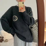 Fongt Department Minority 23 Years Autumn Winter New College Wind Loose Color Smiling Face Sweater Sweater Coat Female-Outfit