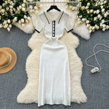 Fongt Feel Dress Women 2025 New Design Color Short-Sleeved Polo Collar Knitted Ass Skirt