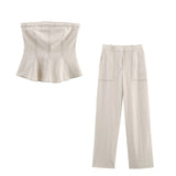Fongt New Color Linen-Blend Top 3473998052 Straight Trousers