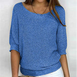 Fongt New Solid Color Round Knit Shirt Women Commuting Elegant Seven-Sleeve Top Air-Conditioning Shirt